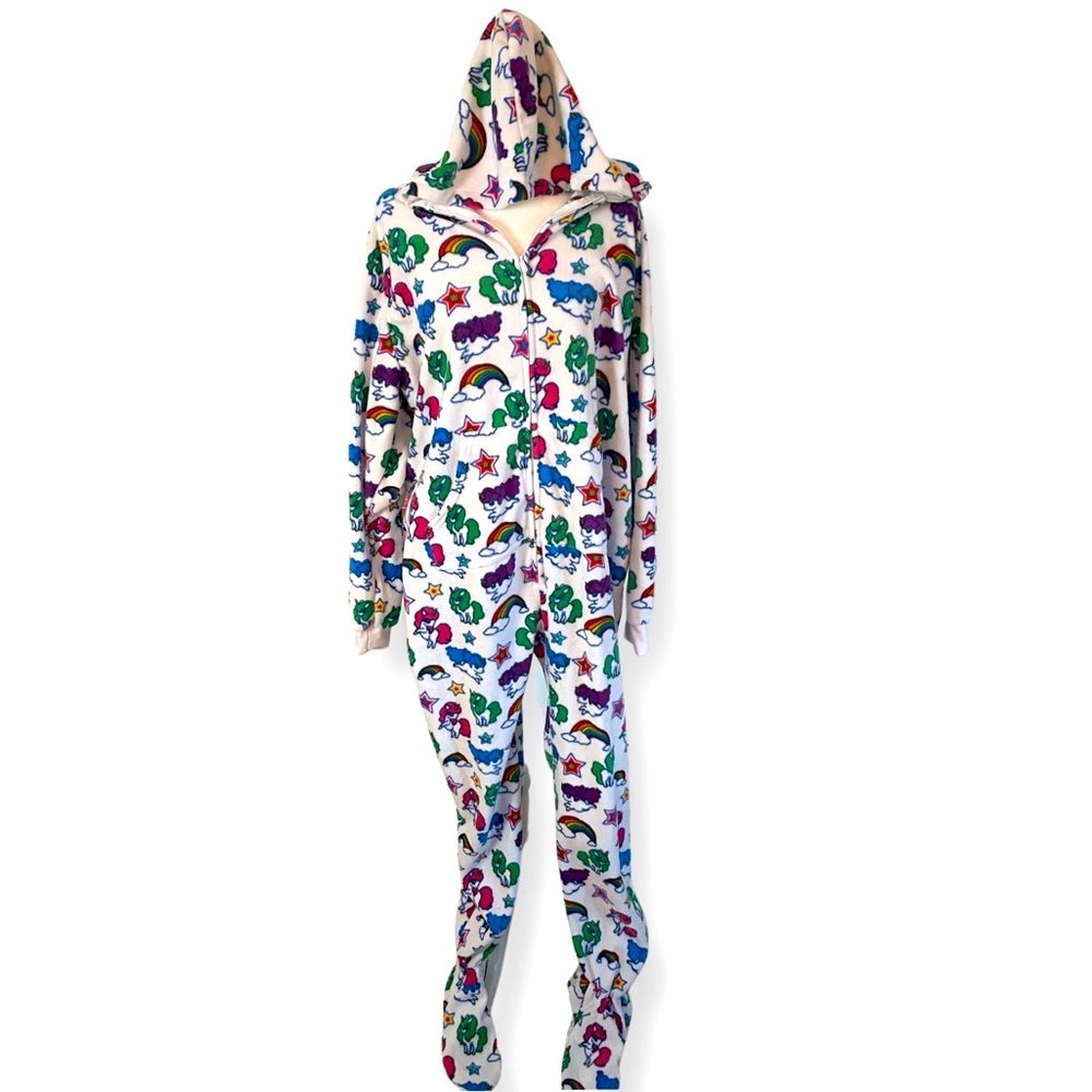 Tall Adult Fleece Footed Unicorn Onesie